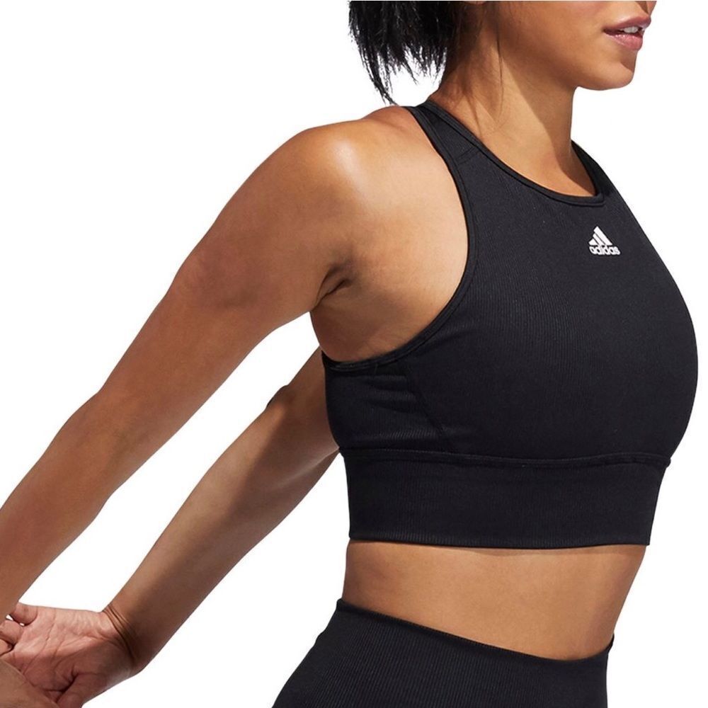 🆕 ADIDAS Ribbed Longline Sports Bra Black Size‎ Extra Small NWT - Picture 3 of 7